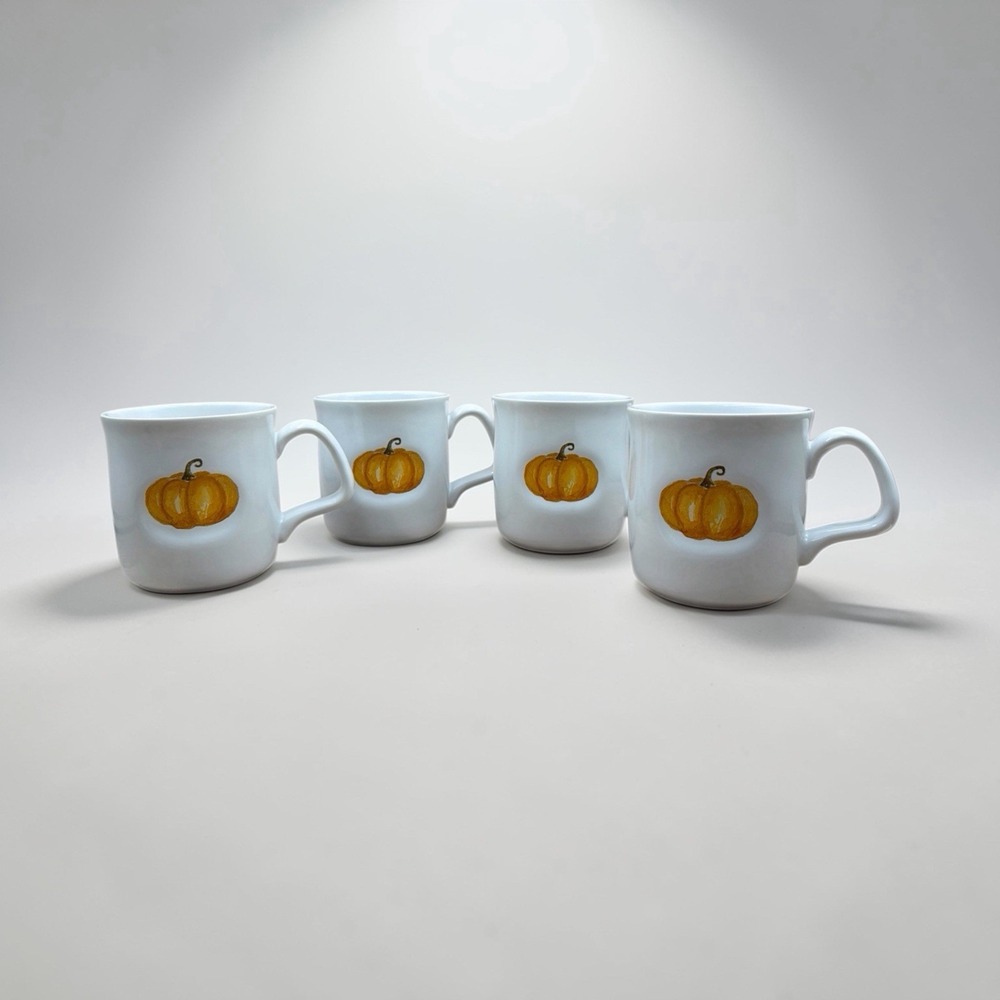 Set 4 Williams Sonoma Sugar Pumpkin Collection Coffee Mugs Fall Harvest 12oz